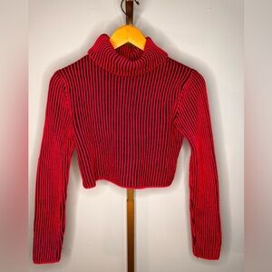 Pink and Black Striped Turtleneck Sweater